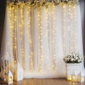 10ft x 10ft White Backdrop Curtain with Lights String for Parties, Sheer Tulle Wedding Photo Backdrops Drapes for Baby Shower Birthday Party Decorations Background for Photography by Shillance