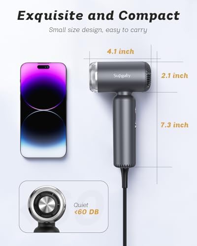 Dual Voltage Hair Dryer, High-Speed Ionic Blow Dryer for Fast Drying, Travel Compact Hair Blow Dryer with Magnetic Curly Diffuser for Home, Portable Hairdryer International 100-240V - Image 4