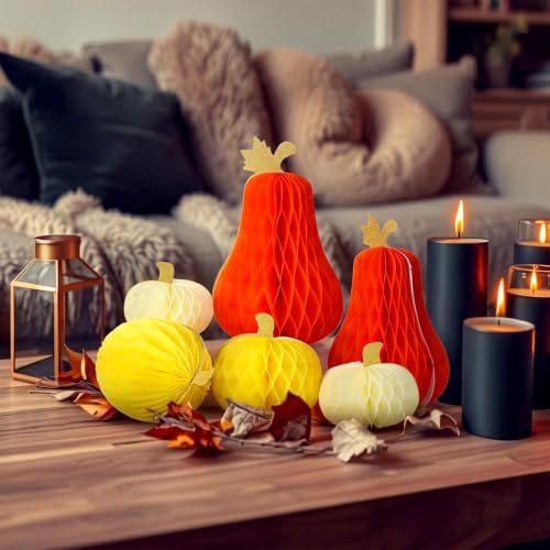 Fourluoo 6 Pcs Fall Pumpkin Table Decor, Pumpkin Honeycomb Centerpiece - Image 6