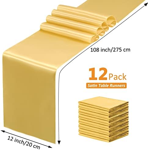 SiinvdaBZX 12 Pcs Gold Satin Table Runner 12 x 108 inches Long - Image 4