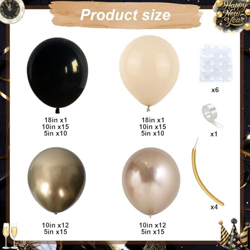 Black and Gold Balloon Arch Garland Kit, Graduation Balloons Black White Sand Beige Cream Champagne Gold Metallic Balloons for Congrats Grad Bridal Baby Shower Anniversary Wedding Birthday Party Decor - Image 2
