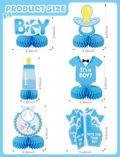 12 Pcs Baby Gender Reveal Table Decorations, Boy or Girl Centerpieces for Tables Honeycomb Centerpieces Blue and Pink Table Decor for Baby Shower Pregnancy Announcements Newborn Party Supplies - Image 4
