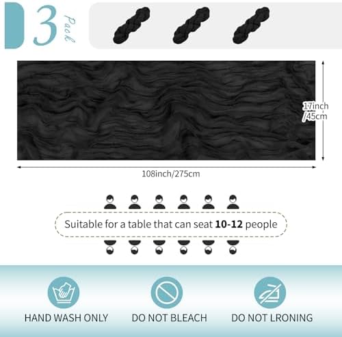 3 Pack Black Cheesecloth Table Runner 17x108 Inch Semi Sheer Boho Gauze Cheese Cloth Fabric Table Runners Table Decor for Wedding Party Baby Shower Birthday Home Decor Garden Farmhouse - Image 2