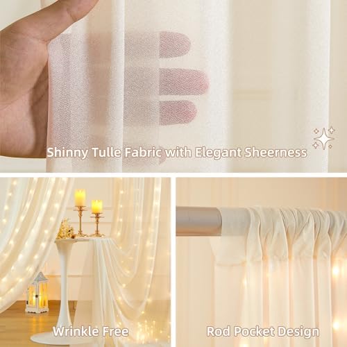 10x10FT Cream Wrinkle Free Backdrop Curtains with Lights String for Parties - Photo Curtain Backdrop with Lights for Wedding Decorations, Bridal Baby Shower Birthday Party Photography Background - Image 2