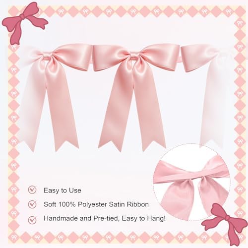 2 Strings of 16PCS Pink Bow Garland Banner Decoration,Pre-Strung Satin Ribbon Ornaments for Birthday,Bachelorette Party,Bridal Shower, Wedding,Engagement,Baby Shower, Graduation Deco,Anniversary - Image 3