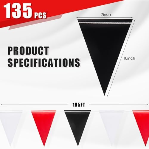 Safety Warning Pennant Banner Flags(RED+WHITE+BLACK,135pcs,315FT) - Image 2