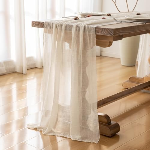 2Pcs White Cheesecloth Table Runner 120 Inches for Party Home Decor - Image 3