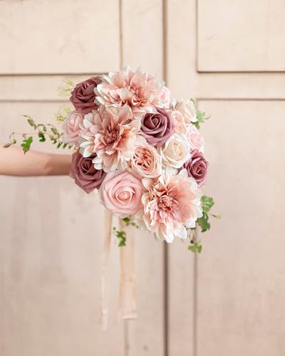 FACINOC Pink Roses Artificial Flowers Dusty Blush Fake Flower Bulk Box Set - Image 5