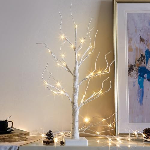 Vanthylit Lighted Tree, White Birch Tree with LED Lights, Prelit Artificial Tree with Timer, Centerpiece Tree Light for Christmas Decorations, Light Up Tabletop Tree Home Decor (2 FT, Warm White) by Vanthylit