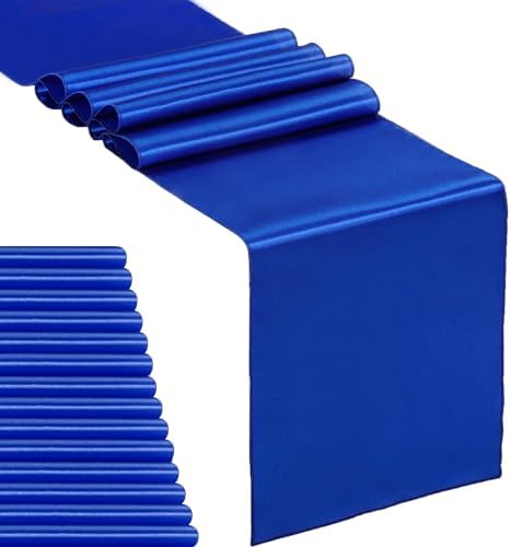 15-Pack Satin Table Runner Royal Blue 12 x 108 inches Long, Table Runners for Wedding, Birthday Parties, Banquets Decorations（15 Pack, 12x108 Inch, Royal Blue by Hahuho