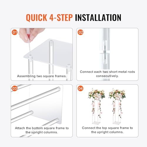 VEVOR 2PCS 31.5inch High Wedding Flower Stand, with Acrylic Laminate, for T-Stage Events Reception, Party Decoration Home - Image 6
