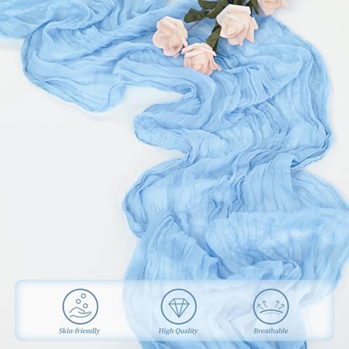 6 Pack Baby Blue Cheesecloth Table Runner 20 x 120 Inch Long Rustic Gauze Cheese Cloth Table Runner for Wedding 10FT Bridal Baby Shower Table Decorations Boho Fabric Sheer Birthday Party Table Decor - Image 5