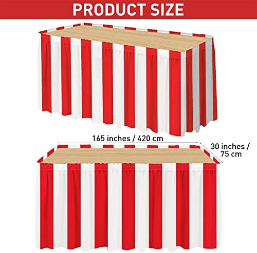 durony 4 Packs Red and White Striped Table Skirt Circus Theme Party Supplies Carnival Table Skirt for Carnival Home Party Decoration, 165 x 30 Inches - Image 2