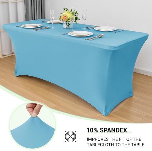 Obstal 6 Pack Stretch Spandex Table Covers for 6 Foot Tables, Light Blue - Image 2