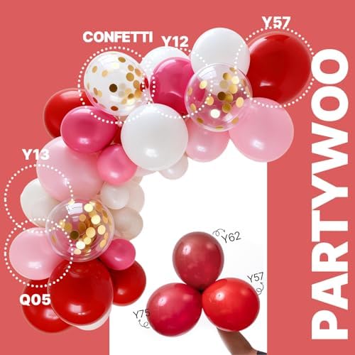 PartyWoo Pink and Red Balloons 66pcs 12 Inch Pink Red White Gold Balloons - Image 3