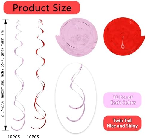 BEISHIDA 20Pcs Red Pink Hanging Swirls Valentine Girl Birthday Decorations - Image 2