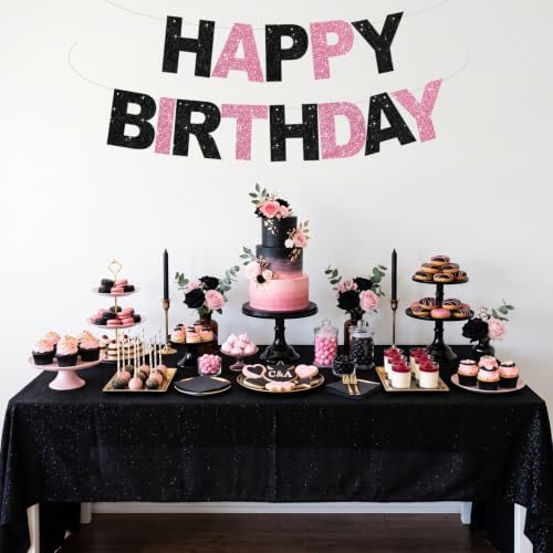 BEISHIDA Pre-Strung Black Pink Happy Birthday Banner Party Sign Decoration - Image 6