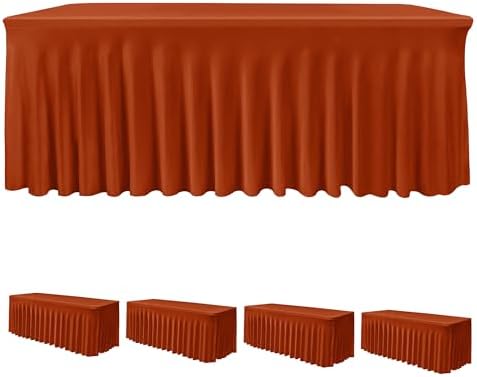 HolidayIdeas 4 Pack Rust Spandex Table Skirts 6ft Fall Tablecloths Ruffle by HolidayIdeas