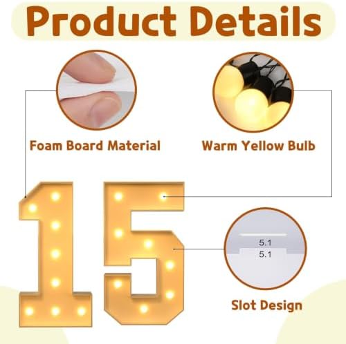 imprsv 15 Marquee Numbers, 3FT Light Up Numbers for 15th Birthday Decor - Image 4