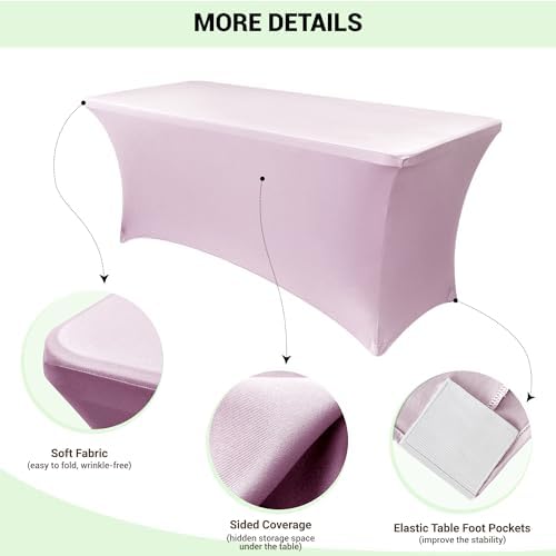 Obstal 6ft Stretch Spandex Table Cover, 2 Pack, Light Pink - Image 3