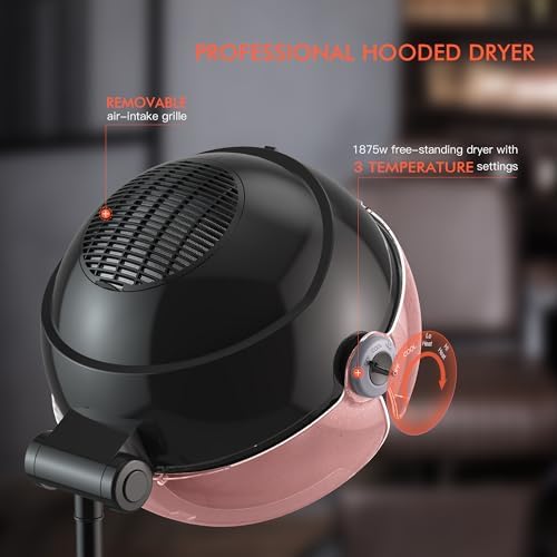 TASALON Ionic Hooded Hair Dryer, 1875W Hooded Hair Dryer for Home, Pink - Image 3