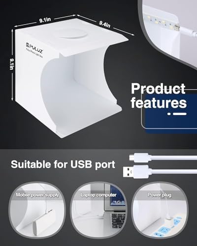 Mini Photo Studio Box, PULUZ 20cm Portable Photography Shooting Light Tent Kit, White Folding Lighting Softbox with 20 LED Lights + 6 Backdrops for Product Display - Image 3