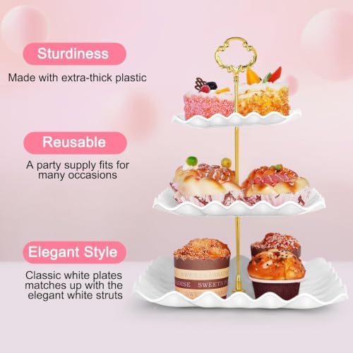 5 Pcs Dessert Table Display Set - 2 Pcs 3-Tier Dessert Display Stands & 3 Pcs Serving Tray - Dessert Trays Dessert Stands Treat Table Displays Set for Tea Parties,Birthdays & Baby Showers - Image 5