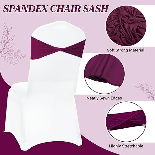 MDS Pack of 25 Spandex Chair Sashes Without Slider Buckles – Eggplant - Image 3