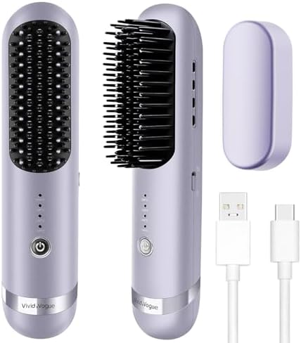 Cordless Hair Straightener Brush, 2 in 1 Curling & Straightening Brush with 200 Million Negative Ions, Mini Travel Hot Straightener Comb for Women, Fast Heating & Dual Voltage by WelcometoVAVtherearemanyprofessionalhairstylingtools