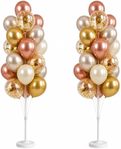 Balloon Column Kit Set of 2 With Balloons Included - with Base, and Pole,Balloon Tower Backdrop Decoration for Wedding, Baby Shower, Birthday Party, or Bachelorette Parties (Rose Champagne Gold) by HiinsPartyDecoration