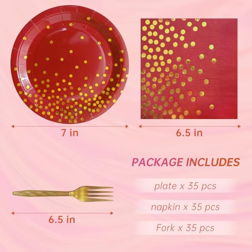 Red and Gold Paper Plates Napkins Party Supplies,Serves 35 Guests - Image 2