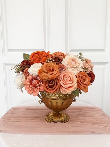 FACINOC Orange Roses Artificial Flowers Fall Fake Flower Bulk for DIY Wedding Bouquet Bridal Baby Shower Centerpiece Table Decorations Faux Floral Arrangements for Party Home Decor Cake Decorating - Image 5