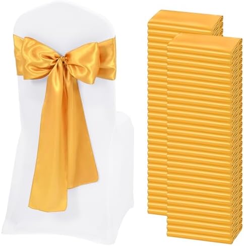 60 PCS Gold Satin Chair Sashes, 7 x 108 Inch by REWOMC