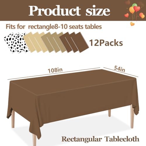 12 Pcs Brown and Cow Print Western Plastic Rectangle Tablecloth - Image 2