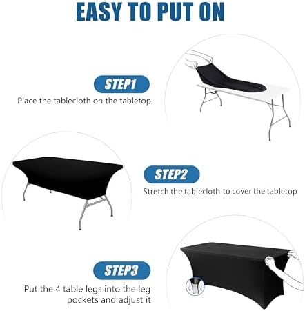 6FT Black Table Cloth - 2 Pack Fitted Stretch Rectangle Spandex Tablecloth, Washable Table Cover for Party, Picnic, Wedding, Banquet, Birthday and Festival(30" x 72") - Image 4