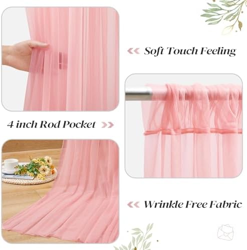 30ft x 10ft Dusty Rose Backdrop Curtain with Lights String for Parties, Sheer Tulle Wedding Photo Backdrops Drapes for Baby Shower Birthday Party Decorations Background for Photography - Image 5
