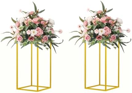 15.75inch 2 pcs Column Vases Gold Centerpieces for Table Metal Flower Stand Gold Wedding Centerpieces for Tables Party Floral Stands for Flowers by MEISHAONV