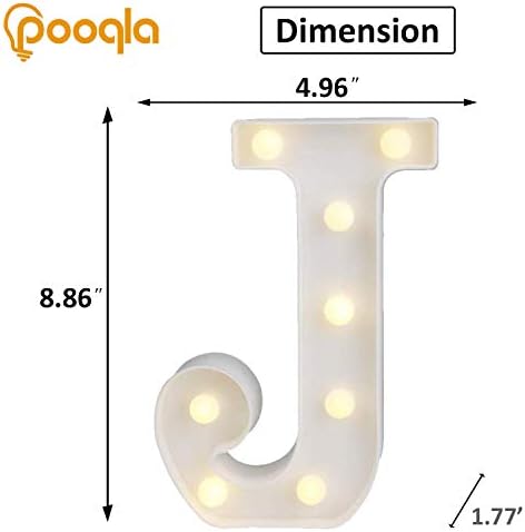 Pooqla LED Marquee Letter Lights, Warm White and Cool White Decorative Lighted Letters, Light Up Alphabet Letters for Boys Girls, Party, Wedding, Bar, Night Light, Birthday Decoration, Letter J - Image 5