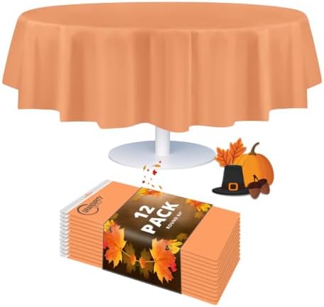 Grandipity Peach 12 Pack Premium Disposable Plastic Tablecloth 84" Inch Decorative Round Table Cover by Grandipity