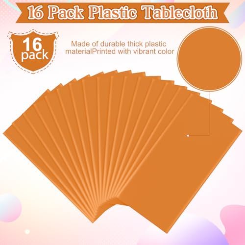 16 Pack Orange Plastic Tablecloth for Rectangle Tables, Premium Decorative Orange Disposable Table Cloths for Parties, Rectangle Party Table Cover for Birthday Fall Thanksgiving Graduation, 54x108Inch - Image 4