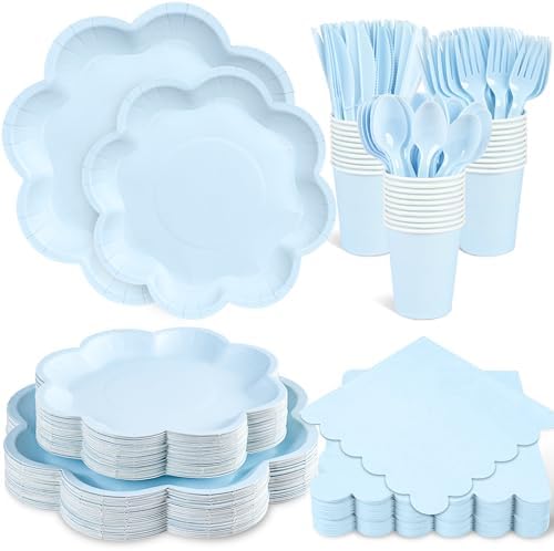 350 Pcs Light Blue Paper Plates and Napkins Set Serve for 50 Guests by Unknown
