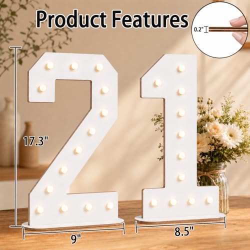 Pooqla 21st Birthday Decorations, 17.3 in White Wooden Light Up Numbers - Image 4