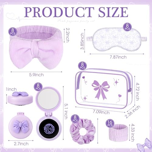 48Pcs/8Set Bow Coquette Party Favors Sleepover Spa Party Supplies, Purple - Image 2