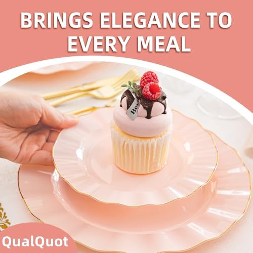 175PCS Pink Plastic Dinnerware Set, Wavy Plates for 25 Guests - Image 5