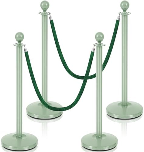 Ferraycle 4 Pcs Stainless Steel Stanchions 38 Inch with Velvet Rope, Green by Ferraycle