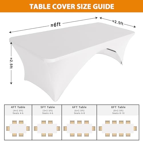 Eurmax USA 2-Pack Spandex Table Cover 6 ft. Fitted 30+ Colors Polyester Tablecloth Stretch Spandex Table Cover-Table Toppers,6 FT Table Cover Open Back (White) - Image 5