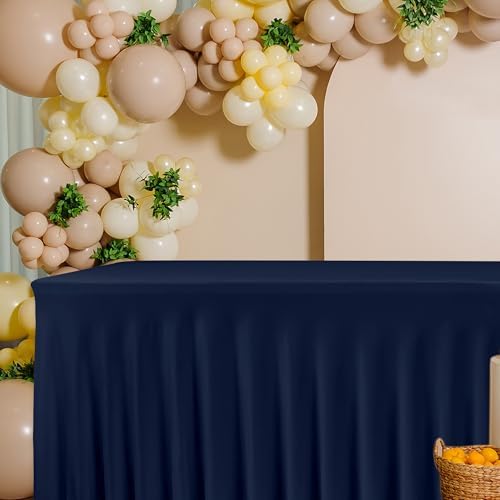 2 Pack Navy Spandex Table Covers 6ft Rectangle Ruffle Skirts for Party - Image 6