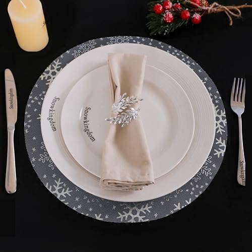 Snowkingdom 24pcs Silver Snowflake Placemats White Round Disposable 13" - Image 5