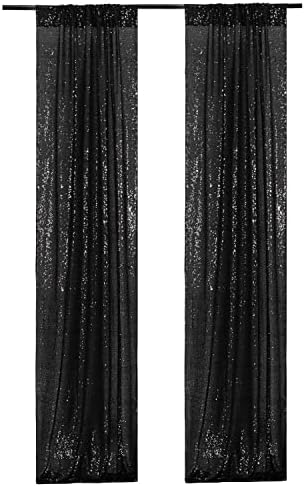Poise3EHome Black Sequin Backdrop Curtain, 2 Panels 2Ft x 8Ft Glitter Photography Background for Party Baby Shower Wedding Birthday Christmas Thanksgiving Halloween Decoration by Poise3EHome