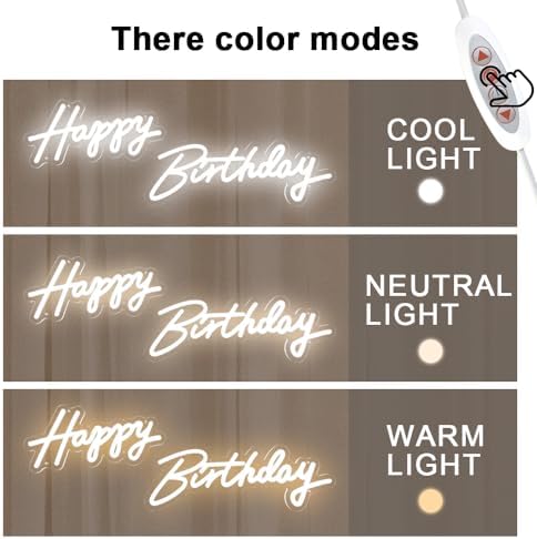 Happy Birthday Neon Sign - 3 Color Temperature Modes Happy Birthday Sign 17" - USB Happy Birthday Light Up Sign with Dimmable Switch - Happy Birthday LED Sign for Backdrop, Party, Celebration, Decoration - Image 2